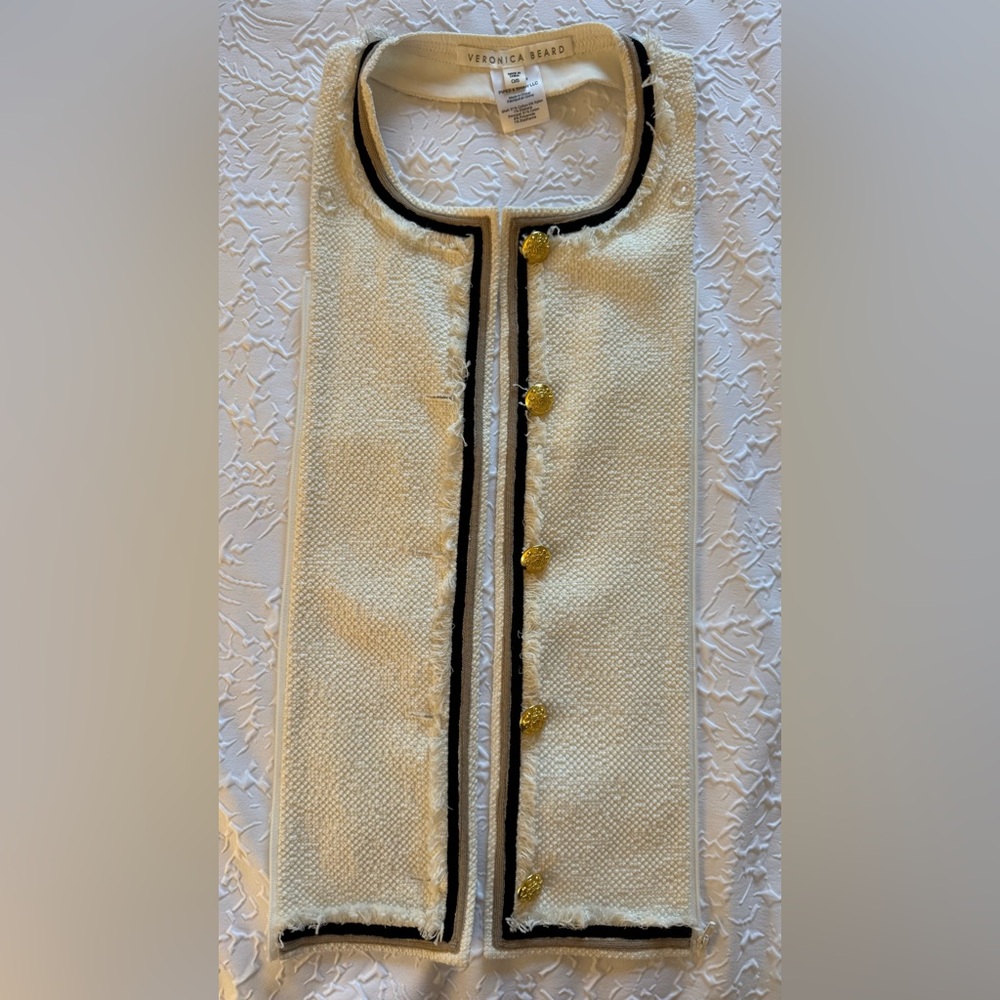 Veronica Beard Cream Tweed Dickey Gold Accent